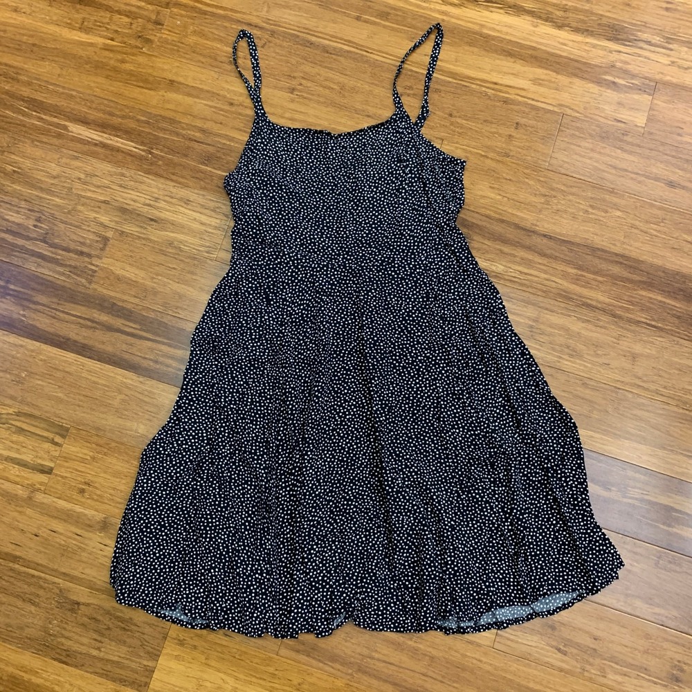 Gap Black White Polka Dot Smocked Bodice Spaghetti Strap Mini Dress Size Small‎
